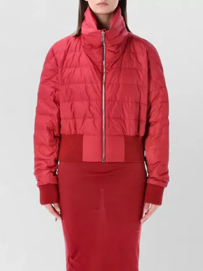 Moncler Short Jacket High Collar Quilted Ribbed Finishes In Pink