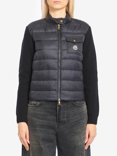 Moncler Short Padded Cardigan In Black