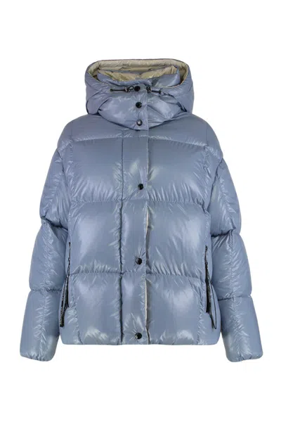 Moncler Hooded Short Jacket Quilted Design In Blue