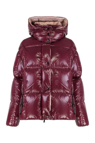 Moncler Short Parka Parana With Hood In Burgundy