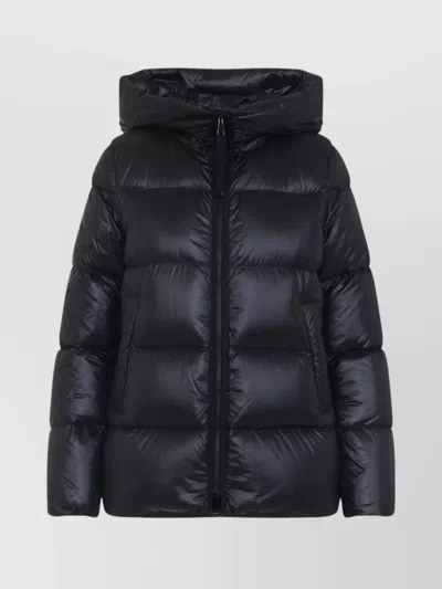 Moncler Short Parka With Hood And Quilted Design In Black