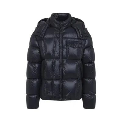 Moncler Short Parka With Hood Serfanto In Blue