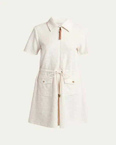 Moncler Short-sleeve A-line Tweed Shirtdress In White