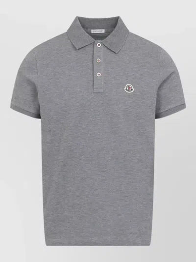Moncler Short Sleeve Cotton Polo Shirt In Gray