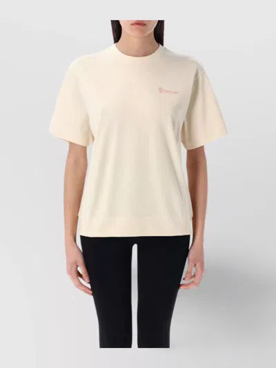 Moncler Short Sleeve Crew Neck Straight Hem Top In Yellow