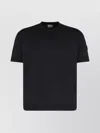 Moncler Crew Neck Silk T-shirt With Ribbed Cuffs In Blue
