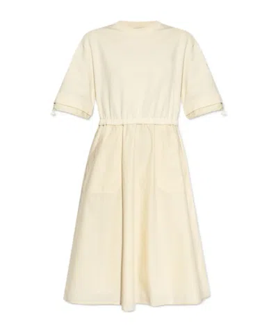 Moncler Cotton Midi Dress In Beige