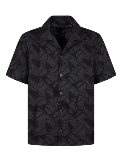 Moncler Short-sleeve Geometric-pattern Shirt In Black