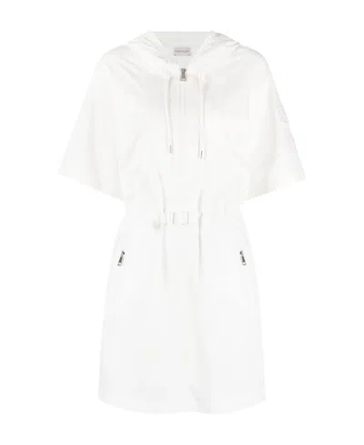 Moncler Short-sleeve Hooded Cotton Dress In White
