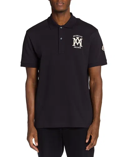 Moncler Logo Cotton Piquet Polo Shirt In Blue