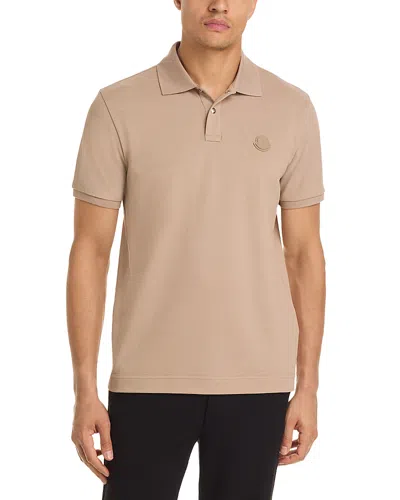 Moncler Polo En Piqué De Coton À Empiècement Logo In Neutral