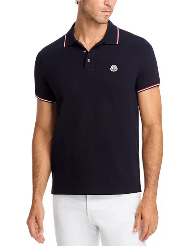 Moncler Short Sleeve Pique Polo In Blue
