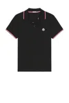 Moncler Cotton Piquet Polo Shirt With Tricolour Finishes In Black