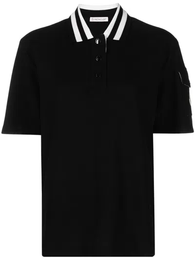 Moncler Short Sleeve Polo In Black  