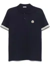 Moncler Navy Striped Trim Cotton Piquet Polo In Blue