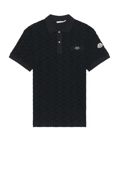 Moncler Short Sleeve Polo In Dark Navy Blue