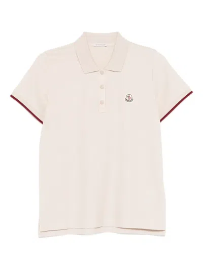 Moncler Logo Cotton Polo Shirt Contrast Collar In White