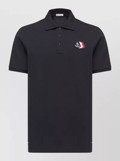 Moncler Short Sleeve Polo Shirt Straight Collar In Black