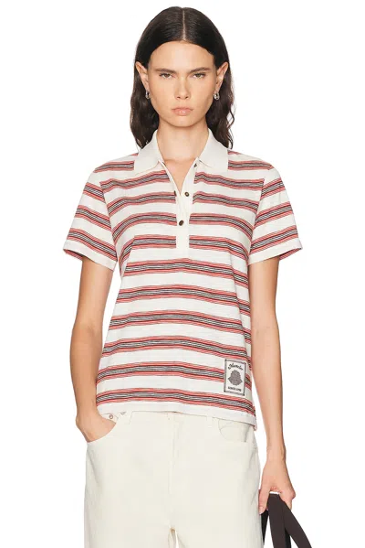 Moncler Short Sleeve Polo Shirt In White & Red