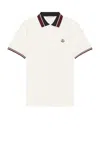 Moncler Logo Cotton Piquet Polo Shirt In White