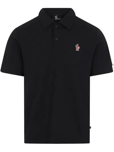 Moncler Short Sleeve Polo With Collar And Logo In Black