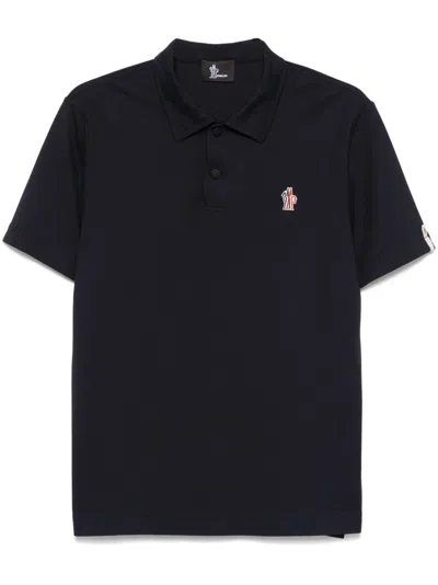 Moncler Short Sleeve Polo With Collar And Logo In Metallic