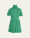 Moncler Short-sleeve Stand-collar Polo Dress In Medium Green