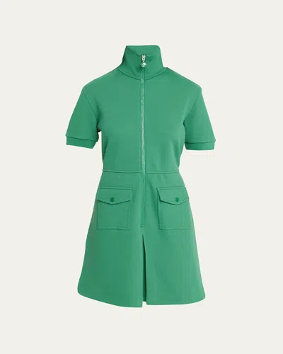 Moncler Short-sleeve Stand-collar Polo Dress In Medium Green