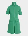 Moncler Short-sleeve Stand-collar Polo Dress In Medium Green