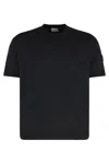Moncler Crew Neck Silk T-shirt With Ribbed Cuffs In Blue
