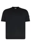Moncler Crew Neck Silk T-shirt With Ribbed Cuffs In Blue