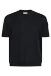 Moncler Crew Neck Silk T-shirt With Ribbed Cuffs In Black