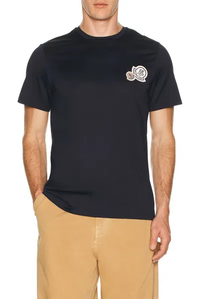Moncler Black Cotton Jersey T-shirt With Double Logo Patch