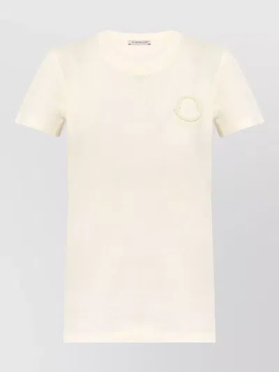 Moncler Short Sleeve Top Round Neck Silk Nylon In Pink
