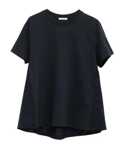 Moncler Eyelet Short-sleeve T-shirt In Blue