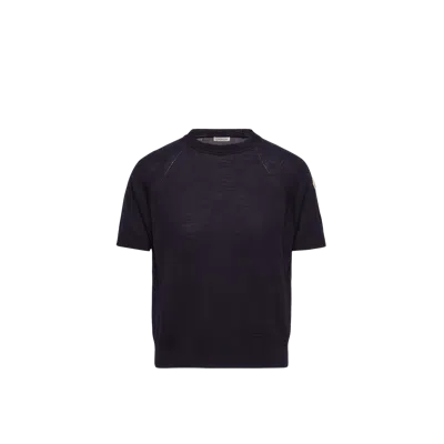 Moncler Short Sleeve Wool Sweater In Blue