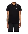 Moncler Cotton Piquet Polo Shirt With Tricolour Finishes In Black