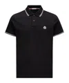 Moncler Navy Striped Trim Cotton Piquet Polo In Black