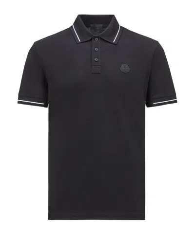 Moncler Short-sleeved Polo Shirt In Ribete De Punto A Rayas