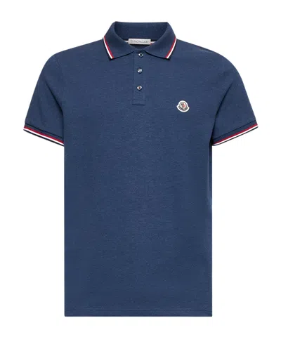 Moncler Short-sleeved Polo Shirt In Blue