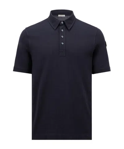 Moncler Short-sleeved Polo Shirt In Blue