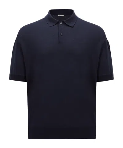 Moncler Short-sleeved Polo Shirt In Blue