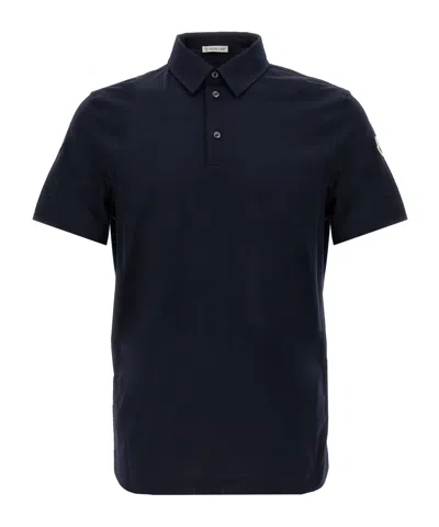 Moncler Short-sleeved Polo Shirt In Blue