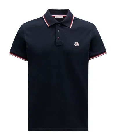 Moncler Logo Patch Short-sleeve Polo Shirt In Blue