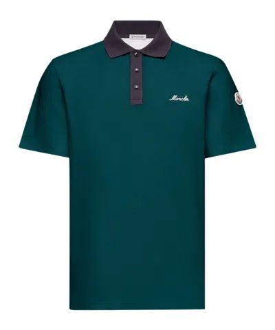 Moncler Cotton Piquet Polo Shirt With Embroidered Logo In Green