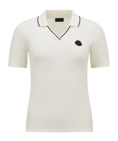 Moncler Logo Patch Cotton Piquet Polo Shirt In White