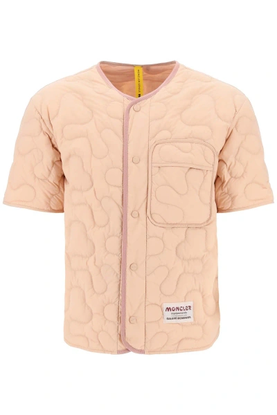 Moncler Short-sleeved Quilted Jacket In Pink