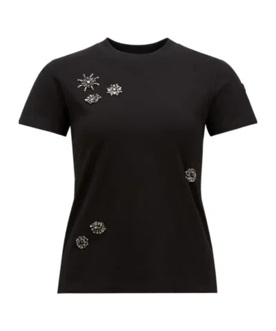 MONCLER CRYSTAL FLOWERS COTTON T-SHIRT