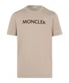 Moncler Cotton Crew Neck T-shirt With Velvet Print In Nude