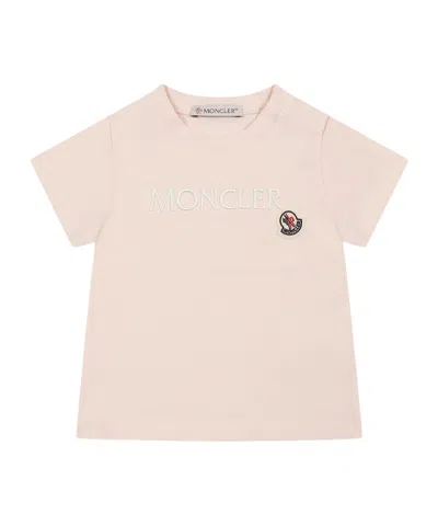 Moncler Enfant Embroidered Logo T-shirt In Pink